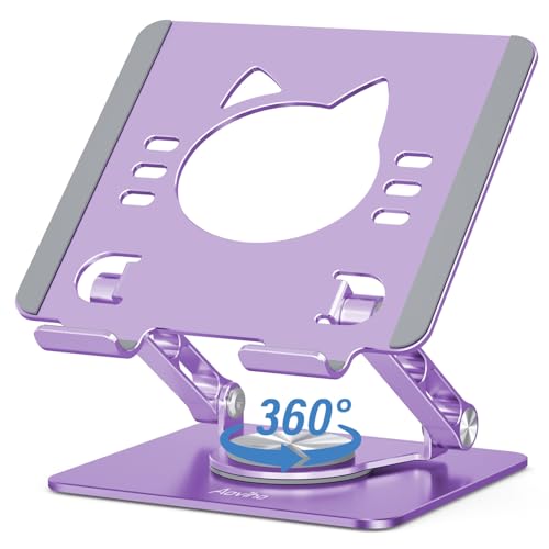 Aoviho Tablet Stand 360 Rotating Aluminum Holder - Adjustable Portable & Foldable Monitors Stand for iPads Compatible with 4-13.3 Tablets Purple