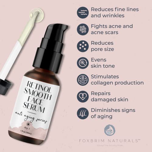 Retinol Face Serum - New Formula - Now With 3% Retinol - Anti Aging Face Serum - With Gotu Kola, Hyaluronic Acid, Horsetail Extract & Organic Jojoba Oil - 1Oz By Foxbrim Naturals #TOP1