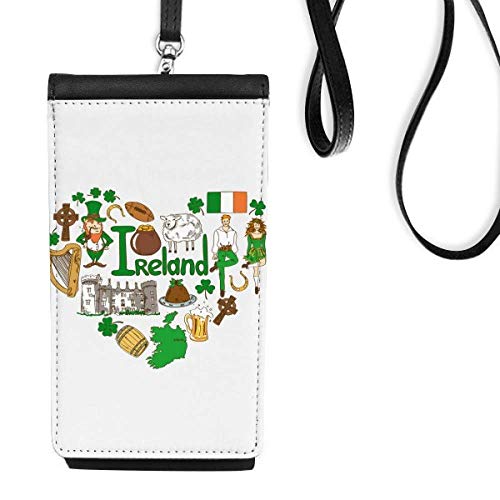 Ireland Love Heart Landscap Carteira para telefone com bandeira nacional bolsa para pendurar móvel b
