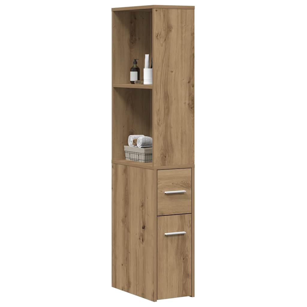 Mobile Bagno Stretto con Ruote 22x41x135 cm Rovere Artigianale | Mobiletto salvaspazio autoportante ideale per ottimizzare gli angoli vuoti in cucina, soggiorno o corridoio.