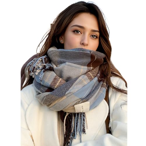 ANKOMINA Women's Fashion Plaid Tartan Scarf Fall Winter Tassel Pashmina Scarves Long Shawls and Wraps