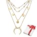 Produktbild Damen Mehrreihige Kette mit Mond Anhänger für Frauen Mädchen,4 Reihig Personalisierter Halbmond Plättchen Modeschmuck Boho Gold Halskette Choker Geburtstag Geschenk für Freundin Mutter Junge Frau 48cm