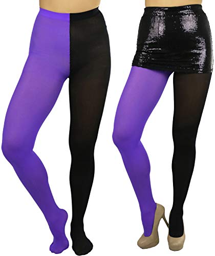 Image of ToBeInStyle Women's Two Toned Vibrant Jester Contrast Opaque Multicolored Tights