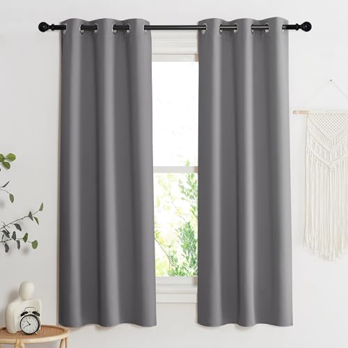 Image of NICETOWN 100% Blackout Short Curtains with Black Liners, 2 Panels, 37 inch W by 50 inch L, Grey, Solid Thermal Insulated Full Blackout 2-Layer Lined Drapes, Energy Efficiency Window Draperies for Bedroom