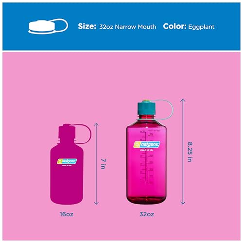 Image of Nalgene 32 oz Narrow Mouth Water Bottle | BPA-Free, Durable & Leak Proof, Lightweight Bottle for Hiking, Gym & Travel, Eggplant