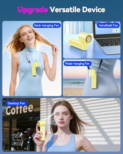 Image of DRORION Portable Mini Fan with Ice Cooling Function, 199 Speed Adjustable Handheld Fan, Rechargeable Personal Fan with Digital Display, Quiet Desk Fan for Travel, Office, Outdoor, Summer,Yellow