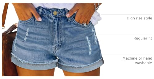 Image of onlypuff Women Denim Shorts Ripped Mid Waisted Jean Shorts with Pockets