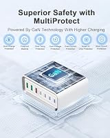 USB C Ladegerät, 200W GaN 7-Port Ladestation, 65W Schnellladegerät USB-C PD Desktop Ladegerät+ QC 3.0 Netzteil Mehrfach Stecker USBC Fast Charger for iPhone 17/16/15, MacBook, iPad, Laptop, Samsung – Ansicht 5