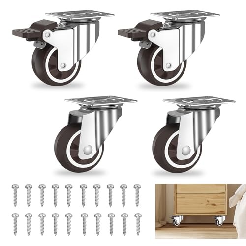 Resszo Lot de 4 Roulettes Pivotantes Pour Meubles dont 2 avec Frein 25mm Petites Roulettes de Meubles Pour Bibliothèque Armoire Table l'intérieur et l'extérieur