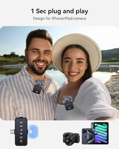 Image of BIGASUO 3 in 1 Microphone for iPhone /Android /Camera, Wireless Microphones, 328ft Transmission, 18H Battery Life, Mini Microphone for Record Interview, Vlogs, Tiktok, Pop Filters (B70)