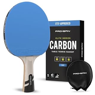 PRO-SPIN Raquette de Ping Pong - Homologuée ITTF en Fibre de Carbone | Série Elite 7 Plis, Caoutchouc Premium, Éponge 2 mm et Étui de Protection (Bleu, Paquet de 1)