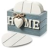 Wooden heart coasters for drinks set of 6 funny farmhouse coasters with holder for coffee table protection housewarming gifts for new home decoration 4 inchhomeblue  urban country home decor