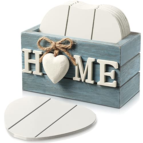 Woodenheartcoastersfordrinkssetof6funnyfarmhousecoasterswithholderforcoffeetableprotectionhousewarminggiftsfornewhomedecoration4inchhomeblue Urban Country Home Decor Wooden heart coasters for drinks set of 6 funny farmhouse coasters with holder for coffee table protection housewarming gifts for new home decoration 4 inchhomeblue urban country home decor