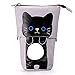 Telescopic Pencil Pouch Standing Pen Holder Cute Pencil Bags Stand Up Pen Case Cartoon Pencil/Pens Storage Box Canvas+PU Stationery Organizer Makeup Bag with Zipper Closure (Gray)