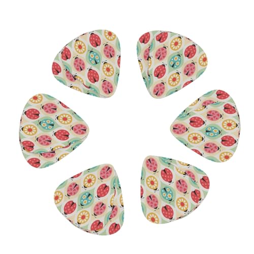 ノベルティ てんとう虫 漫画 パターン プリント ギターピック 12個パック 3ヒックス 0.46 0.71 0.96mm ギターウクレレ用