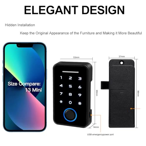 FTes RFKits Tuya Hidden Smart Cabinet Lock, Portable Password Latch Lock, Electronic Fingerprint Safety Kit with RFID Card - Image 3