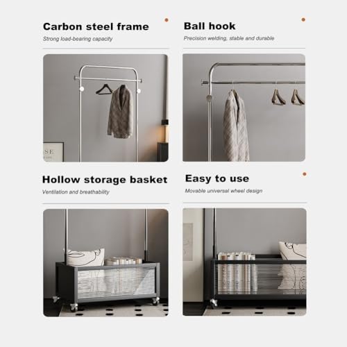 Heavy-Duty Metal Clothes Rail with Wheels - Portable Free Standing Clothes Rack for Hanging Clothes, Space-Saving Design, Ideal for Home, Closet & Retail Use