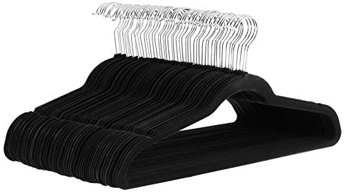 Amazon Basics Slim Velvet Non-Slip Space Saving Suit Clothes Hangers, Closet Organizer, Black, 50-Pack by Amazon Basics - Used condition - US$16.53