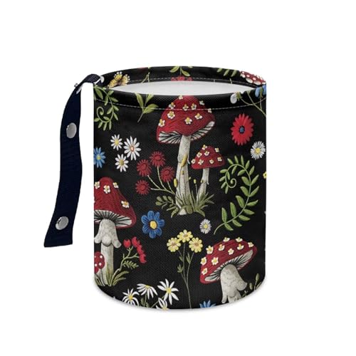 Image of Floral Mushroom Car Trash Bag Waste Basket with Adjustable Buttons Collapsible Car Storage Bag Multipurpose Road Trip Essentials for Outdoor Activities