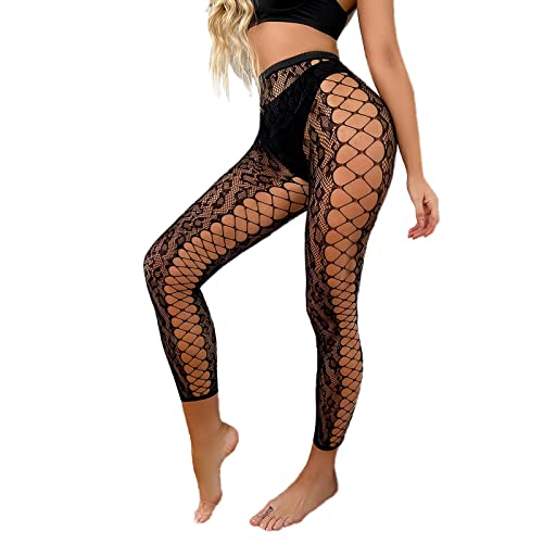 Frauen-reizvolle Strumpfhose-Fischnetz-Öffnungs-Leggings-Leopard-Druck-Pantihose-Wäsche-Hosen Lingerie (Schwarz, Einheitsgröße)