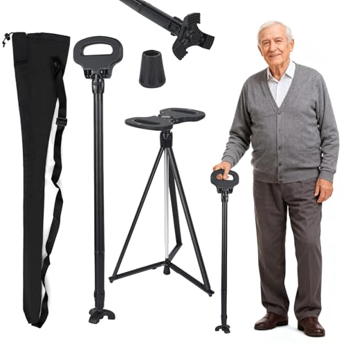 Bastone da passeggio regolabile in altezza con seduta, con capacità di seduta con borsa per il trasporto, 150 kg, leggero e retrattile, per campeggio, escursionismo, Alum regolabile con seduta e