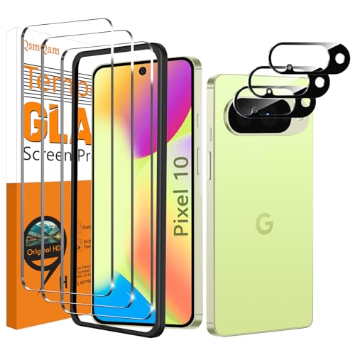QsmQam 3 Pack Screen Protector for Google Pixel 10 + 3 Pack Camera Lens Protector, Ultra HD Tempered Glass, 9H Hardness, Anti Scratch, Easy Installation - Case Friendly