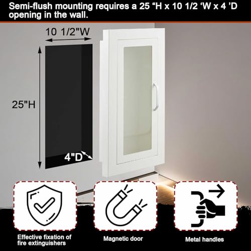 Image of Zonon 4 Pcs Semi Recessed Fire Extinguisher Cabinet Box Steel Recessed Wall Cabinet, Magnetic Door with Handle, Acrylic Window, 2.5 Inch Trim, for 2.5 /5 /10 lb Dry Chemical Fire Extinguisher (White)
