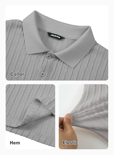 Image of JMIERR Mens Casual Polo Shirt Summer Short Sleeve Vacation Button Beach Knit Stretchy Golf Shirts