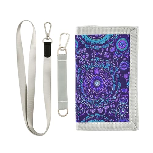 ALAZA Kids Wallets for Boys Girls Toddler Trifold Wallet Children Small Blue Purple Mandala with Zipper Coin Pocket