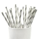 Frau WUNDERVoll® 25 PAPIERSTROHHALME GRAU, Streifen/Strohhalm, Trinkhalm, Papier Strohhalm, Einweg Strohhalme, Geburtstag, Hochzeit, Feiern, Kindergeburtstag, Dekoration
