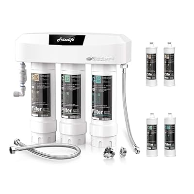 Frizzlife SK99-NEW Direct Connect Under Sink Water Filter System, with M3005 Replacement Filter Set (4 Pack)