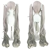 Xingwang Queen Anime Project SEKAI COLORFUL STAGE! Nightcore at 25 Miku Cosplay Wig Gradient Gray 105cm Long Double Ponytails Party Wigs for Women Girls