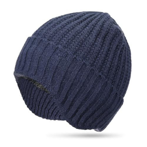 Jadive Gorro de Invierno con Orejeras Gorro de Punto Gorro de Lana Grueso Cálido Gorro de Calavera con Forro de Felpa para Mujeres Hombres Aire Libre Deportes(Azul Marino)