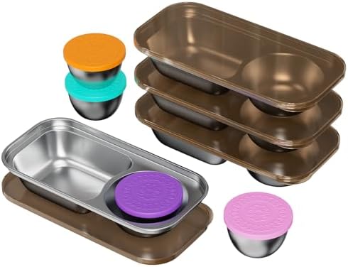 2 Compartment Grab and Go Snack Containers Reusable,Stainless Steel Snack Containers with Lid for Travel, Outdoor Camping and Daily Use (Set of 4)