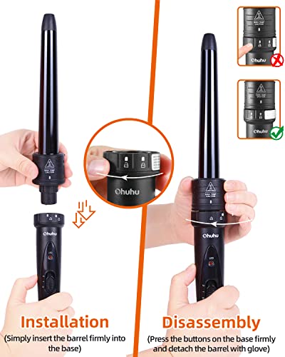 5 In 1 Curling Iron Wand Set, Ohuhu Upgrade Curling Wand 5Pcs 0.35 To 1.25 Inch Interchangeable Ceramic Barrel Heat Protective Glove, Dual Voltage Hair Curler Christmas Gift Black #TOP2