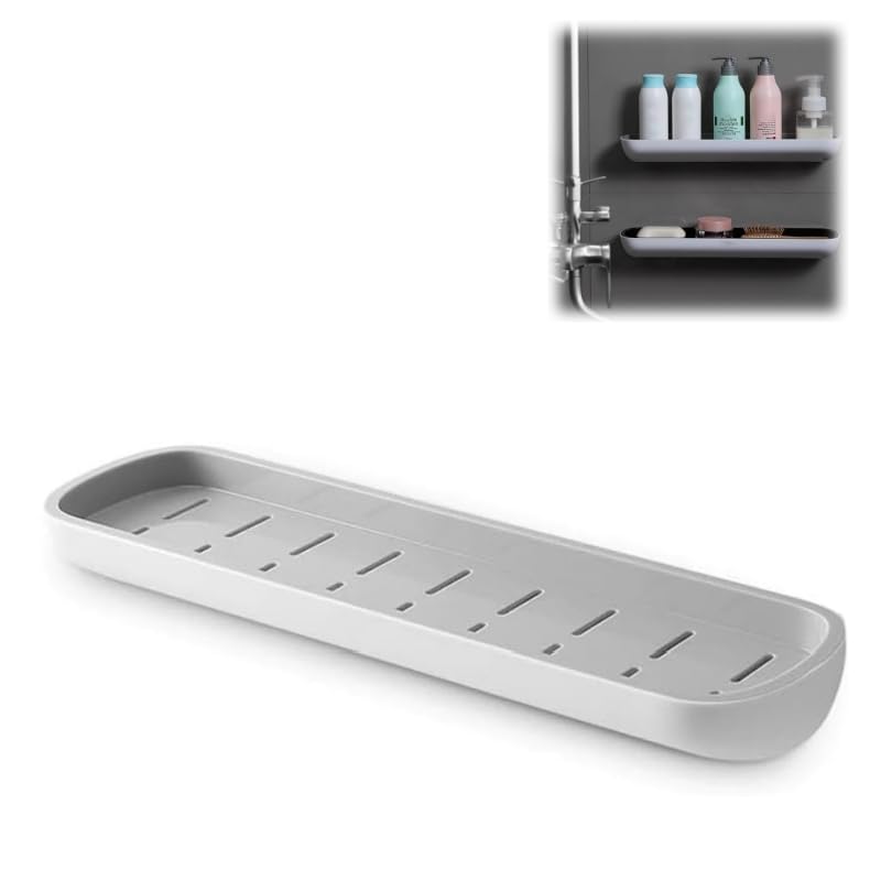 Pishengfa Easymount Bathroom Storage Shelf- No Drilling Required,Bathroom Shelves with Towel bar,Shampoo Holder for Shower Wall,Bathroom Organizer,