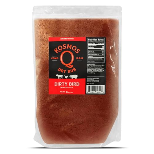 Kosmos Q Dirty Bird BBQ Dry Rub, Sweet and Spicy Seasoning with Brown Sugar, Red Pepper, Garlic & Paprika For Chicken, Chicken Wings, Turkey, Ribs, Pork, Dry Rub For Smoking & Grilling Meat, 16 Oz Bag
