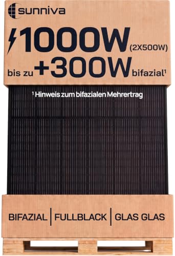 SUNNIVA® Solarpanel, 2x 500 W, FULL BLACK, Bifazial, Glas-Glas, N-Type Solarmodul, PV Module...