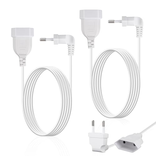 Bubuny 2er-Pack Eurostecker Verlängerung Verlängerungskabel Flachstecker 1m Stromkabel Euro-Verlängerung Netzkabel für TV PC Spielekonsole Lampe Haushaltsgeräte Weiß