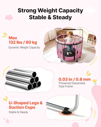 Image of VEVOR 3 /4.6 /5 FT Trampoline Indoor /Outdoor Trampoline for Toddlers, Foldable Mini Baby Jump Toy with Foam Handle, Recreational Trampolines Birthday Gift for 3+ Years Kids