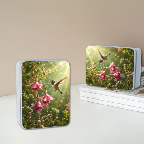Image of Decorative Metal Tin Box with Lid,Hummingbird Flower Organizer