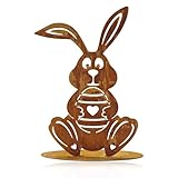 Scinzene Edelrost Hase auf Platte, Osterdeko Outdoor & Indoor, Wetterfeste Ostern Deko Metall, Rostoptik Gartenstecker Ostern Alternative für Garten, Rasen & Tisch (30cm Höhe)