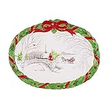 Fitz and Floyd 49-592 Vintage Holiday Cookie Platter Winter Scene, White