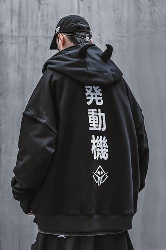 Niepce Inc Gothic Streetwear Men Novelty Horn Zip Up Hoodies