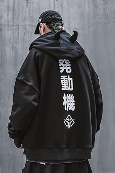 Niepce Inc Gothic Streetwear Men Novelty Horn Zip Up Hoodies