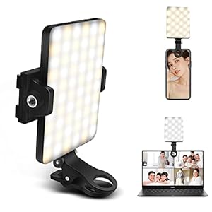 Selfie Light, 60 LED Phone Light, Light 2000Mah Rechargeable Clip Video Light, 10-Level Brightness Adjustment, CRI 95+, 3 Light Modes Dimmable, Portable Video Conference Lighting