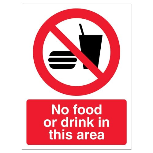 V Safety No Food Drink In This Area Sign - 150mm x 200mm - Self Adhesive Vinyl