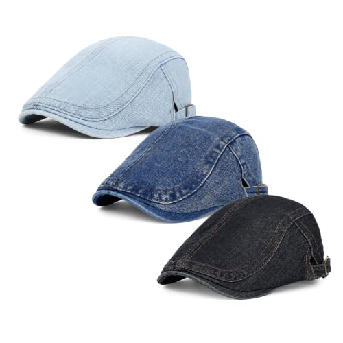 Image of 3Pcs Men's Newsboy Caps Cotton Cooling Hat Adjustable Flat Cap for Men