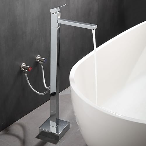 MRKU Grifo de bañera de pie, de latón, con Agua fría y Caliente, Giratorio 361°.