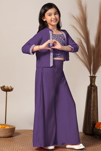 Image of Fashion Dream Girl's Silk Blend Ethnic Top and Palazzo Set |Kids Salwar Suit Set|Indo Western Set